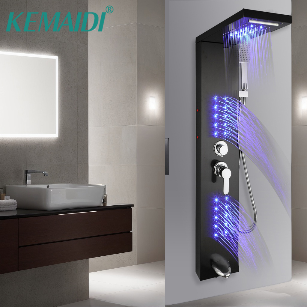 Head Racket Boom - KEMAIDI Duschpaneel aus Edelstahl, Turmsystem, LED-Duschkopf,