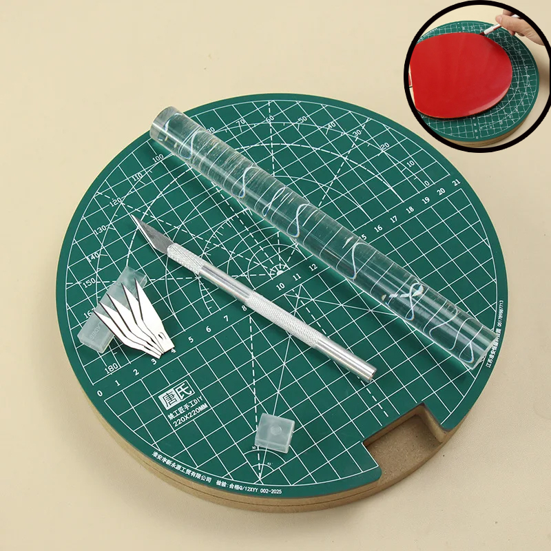 Table Tennis Kit - Tischtennis-Gummi-Schneidematte-Set, DIY-Schneidewerkzeug mit Schneidemesser, Zubehör zum